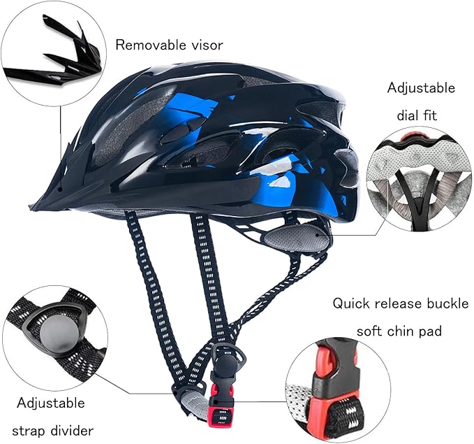 Adult Cycling Bike Helmet, Lightweight and Adjustable with Pads&Visor for Men and Women,Premium Quality Airflow Unisex Bike Helmet,Suggested Fit 58-61 cm