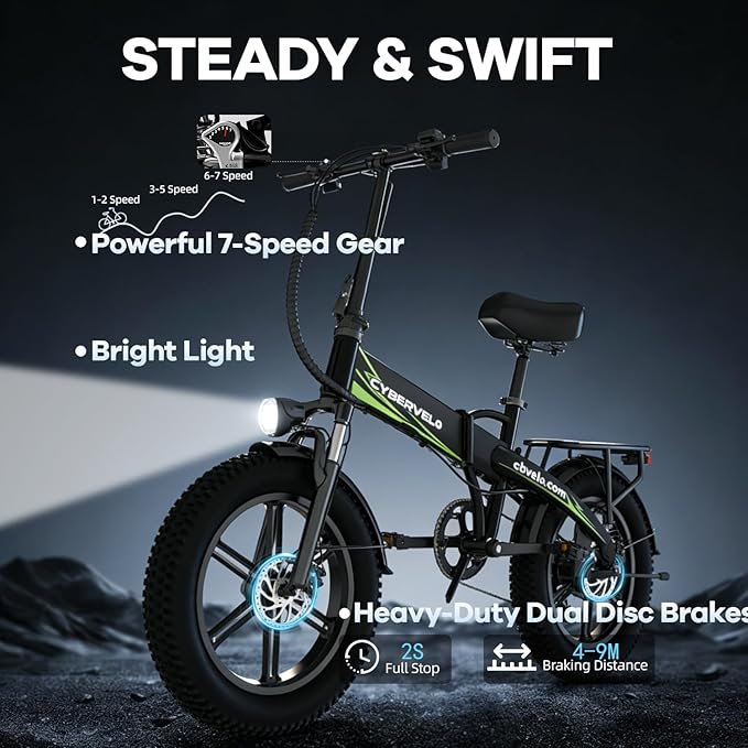 1000W Folding Electric Bike for Adults,75+ Miles,30+MPH,48V 20.8Ah Removable Battery,20" Fat Tire Electric Bike,Front Suspension 7-Speed Commuter Ebike,UL Certified