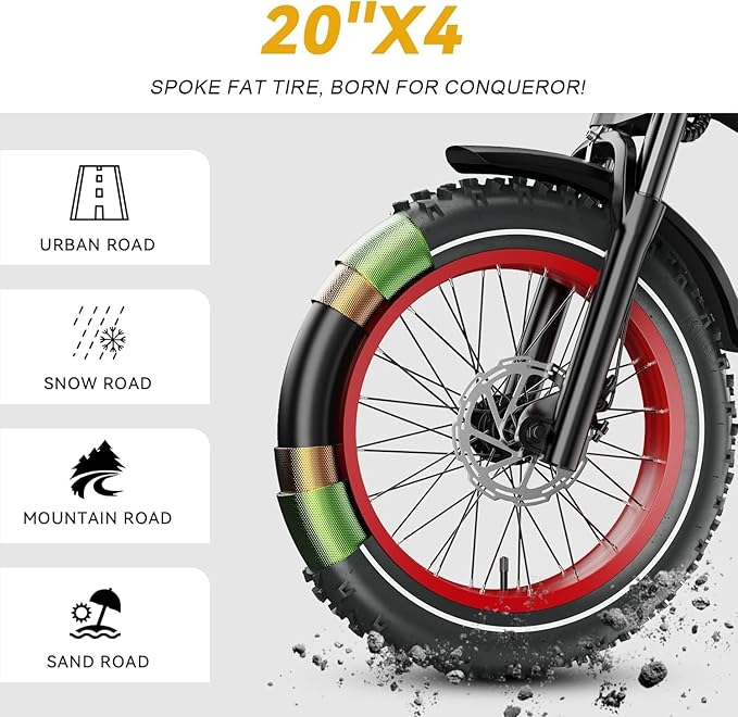 1000W(Peak 2000W) Folding Electric Bike for Adults,35MPH 100Mile,48V 25Ah Removable Battery,20" x 4.0 Fat Tire Foldable Electric Bicycle,8-Speed Electric Mountain E-Bike,Commuter Ebikes
