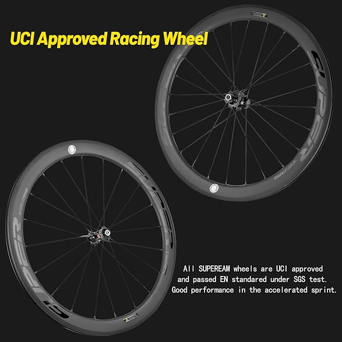 Superteam Carbon Wheelset 700c Rim V Brake 50mm Depth 25mm Width Road Bike Wheels Matte Finish, Tubeless Ready Support for 8-12 Speed Clincher & Tubeless