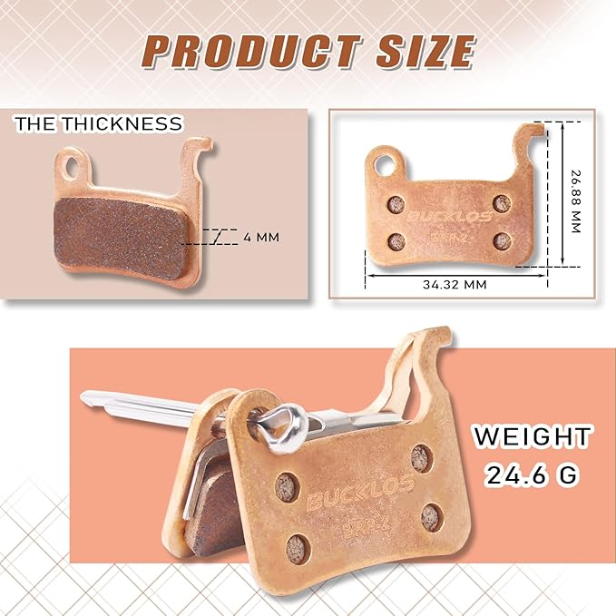 BUCKLOS Bike Disc Brake Pads - Bicycle Disk Brake Pads for Zoom/Shimano Deore XT XTR LX SLX Hone Alfine Saint for Ebike/Mountain Bike/Electric Bike/Road/Scooter
