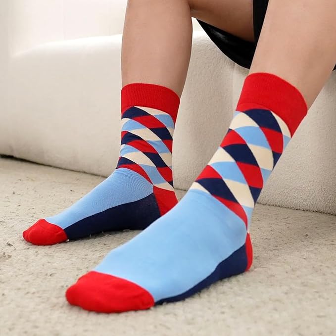 WeciBor Men's Dress Funny Crazy Colorful Novelty Combed Cotton Crew Socks 12 Pack - Size 7-10/10-13/13-15