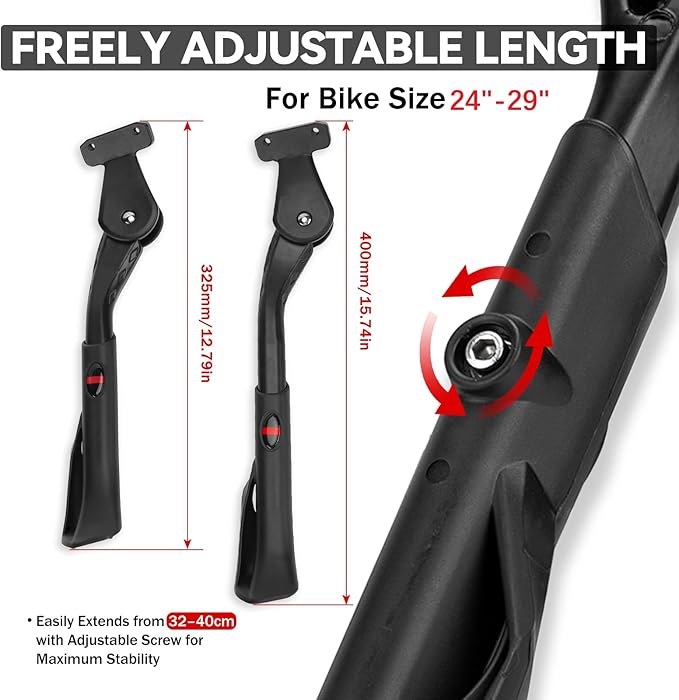 Adjustable Bike Kickstand Heavy Duty Rear Mount Kick Stand for 40mm 24-29 Inch Aluminum Kickstand for Adult Kids Bike Mountain Bike Ebike Mini Bike Electric Dirt Bike MTB