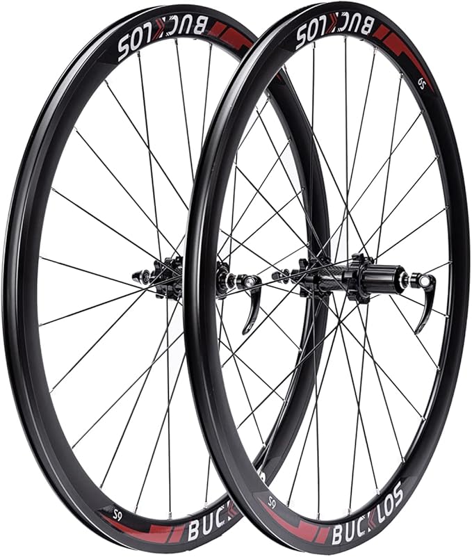 BUCKLOS 700C Road Bike Wheelset Disc/Rim Brake with Carbon Hub, 40mm Depth Road Bike Wheels Support 8/9/10/11 Speed, Clincher 18-25c 700c Bike Wheel Thru Quick Release/24H Spokes