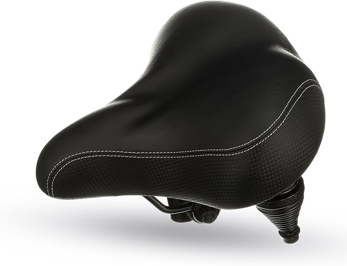 Bikeroo Extra Wide Replacement Saddle - Fits Indoor & Outdoor Bicycles - Steel Spring & Elastomer Suspension - Center Cutout - Memory Foam