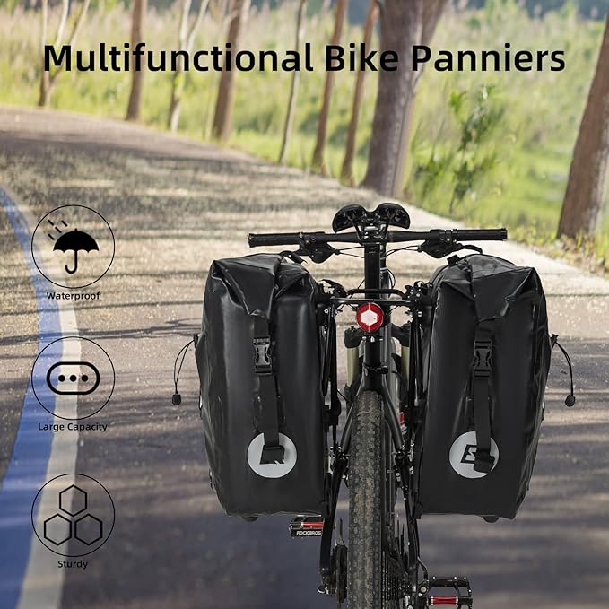 ROCKBROS Bike Panniers Waterproof Bike Rear Rack Bag Max 30L Large Capacity Bike Rear Panniers for Cycling Traveling Commuting 1 Pack