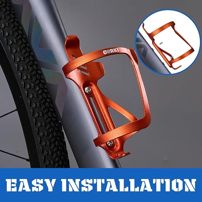Corki Cycles Side Load Water Bottle Cage, Right and Left Entry Bike Water Bottle Holder for Road & Mountain Bikes - Left/Right Duo Pack - Orange