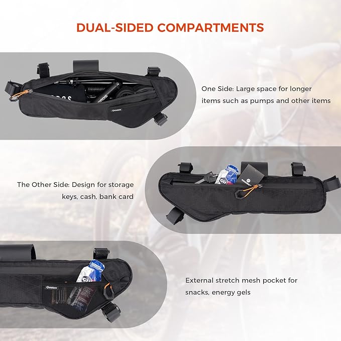 Bike Frame Bag - Waterproof & Anti-Slip 5-Point Straps Mount, Durable Ripstop Nylon with Hidden Cable Port for Hydration & Charging