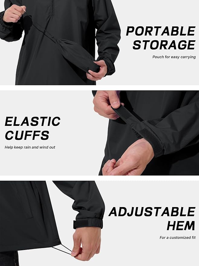 Men's Pullover Rain Jacket Waterproof Windbreaker Lightweight Packable Raincoat for Cycling Running Hiking Golf
