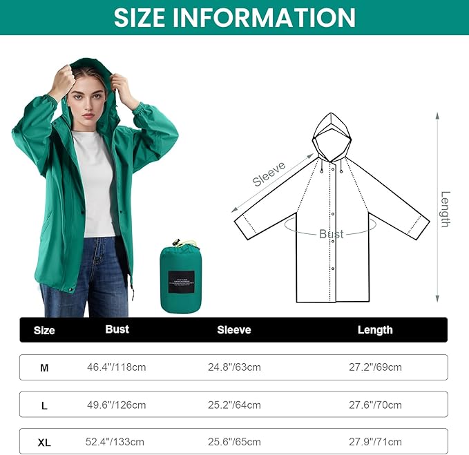 LAMA Women's Rain Jacket Lightweight Waterproof, Windbreaker Jacket with Hood Sun Protection, Packable Raincoat with Pocket