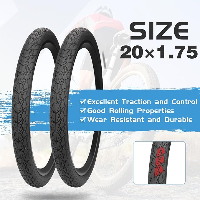 MEGHNA Bike Tire 20/24/26/27.5 inch Foldable Replacement Cruiser Bike Tire Mountain Bike Groove Anti-Slip with Tire Lever for Kids Hybrid Bike