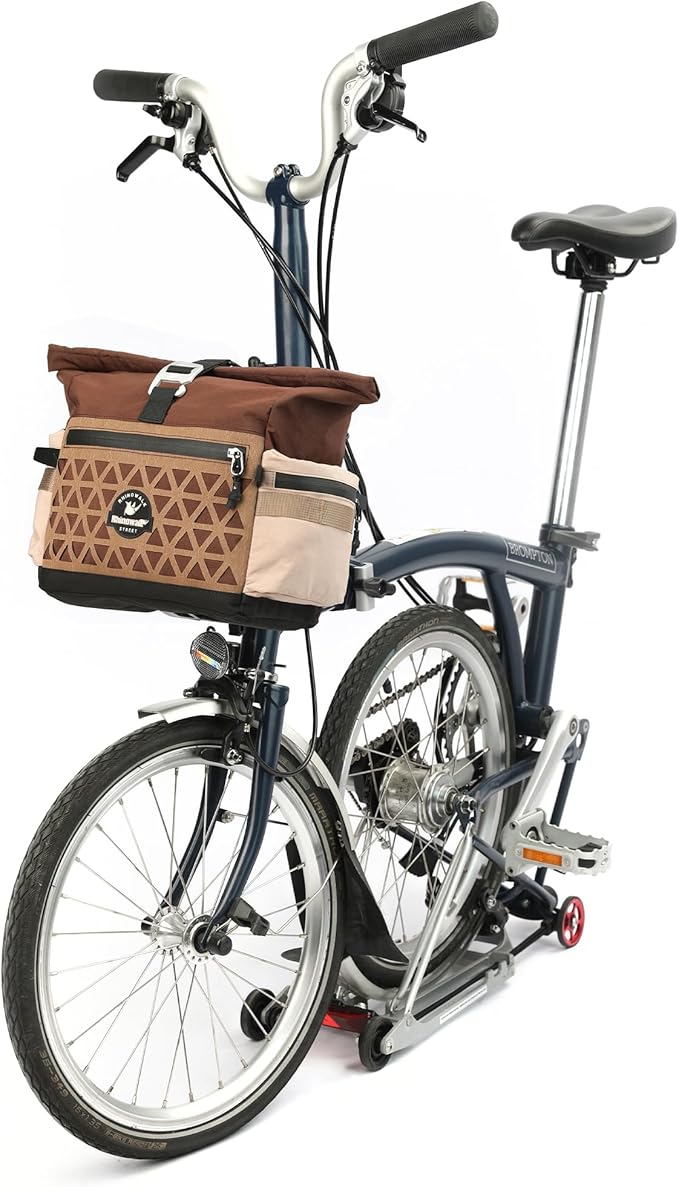 Rhinowalk Handlebar Bag for Brompton Folding Bike, 6.5L Expandable Front Bag with Quick Release Mount, Multiple Pockets, Shoulder Strap & Rain Cover (Dark Brown)