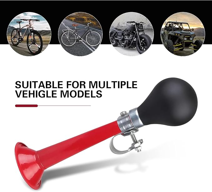 Bike Horn, 7.8" Air Horn with Loud Decibel Sound, Classic Squeeze Handlebar Reminder Bell for Adults Kids, Universal Safety Warning Device for Most Mountain Bike Scooter Ebike (Red)