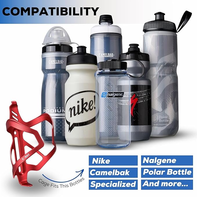 Corki Cycles Heavy Duty Bike Water Bottle Holder, Lightweight Aluminum Cage Shockproof Design for Road Mountain Gravel Bikes, Holds 18-30 oz, 2-Pack Red