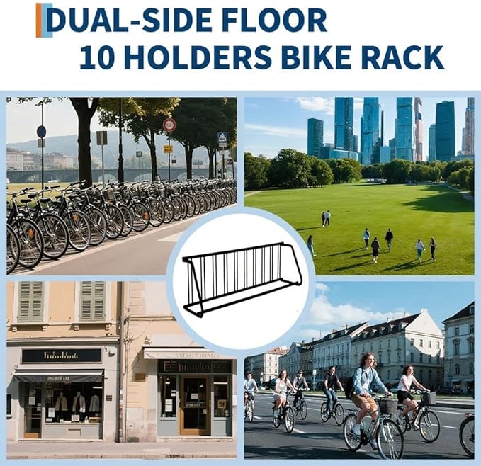 10 Bike Rack for Garage, Heavy Duty Steel Bicycle Rack Freestanding with Floor Mount Kit, Single-Sided Parking Stand for 10 Bicycles, Commercial Grade Bike Racks for Apartments & Schools, Black