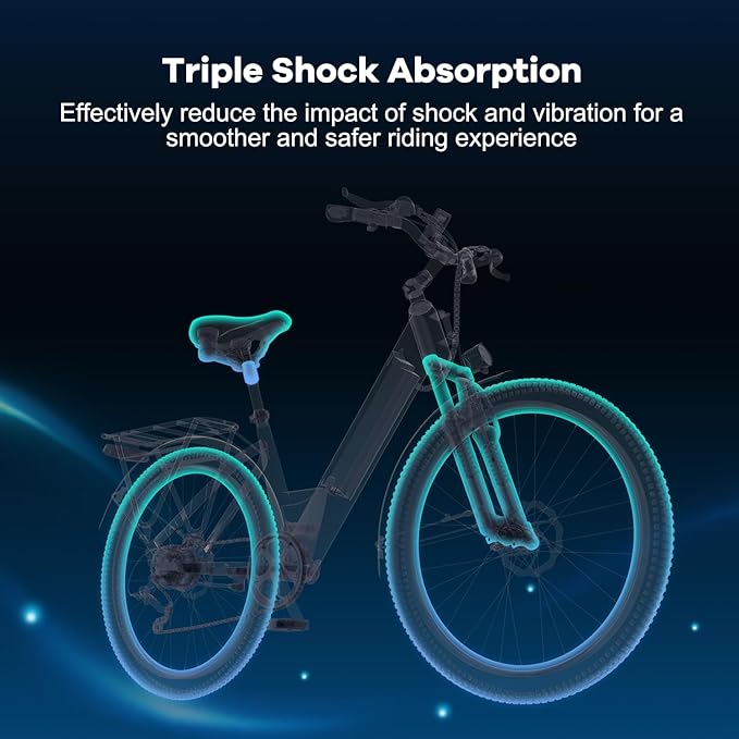 1000 Peak Electric Bike for Adults,up 80 Miles Removable Battery Ebike, 26" Electric E Bike with 7-Speed,Adult Electric Bicycles for Commute Beach Snow White Womens All Terrain