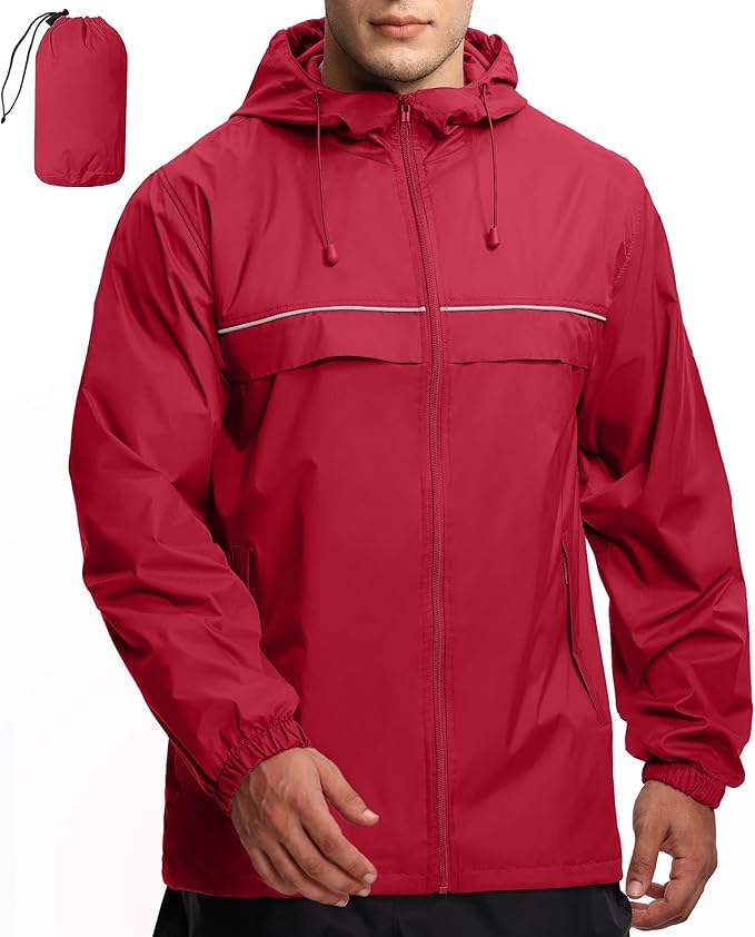 GEEK LIGHTING Rain Jacket Men Lightweight Waterproof Jackets Packable Windbreaker Hooded Raincoat for Golf Cycling Outdoor