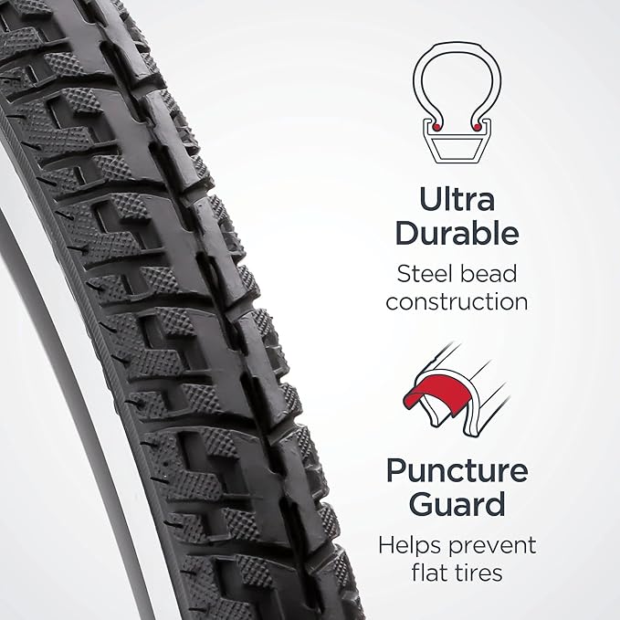 Schwinn Replacement Bike Tire, 700c x 38 Hybrid Bike Tire, Combination Tread, Puncture Guard, Fits Internal Rim Widths 17mm to 23mm, PSI Range 50 to 75