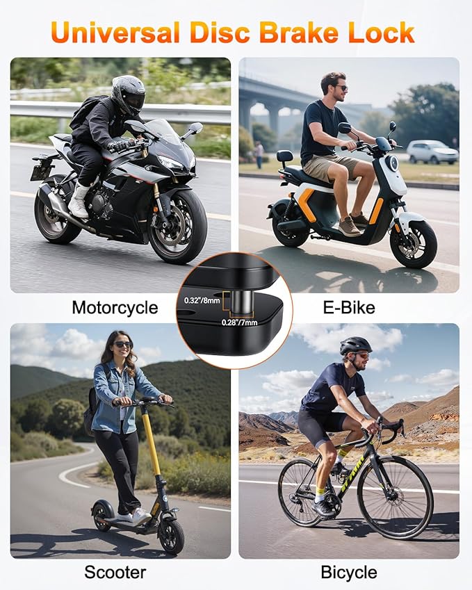 Motorcycle Locks Anti Theft, 4 Digit Combination Motorcycle Wheel Lock, Disc Brake Lock with 5FT Reminder Cable for E-Bikes, Motorcycles, Scooters & Mountain Bikes, Anti-Picking & Anti-Cut Design