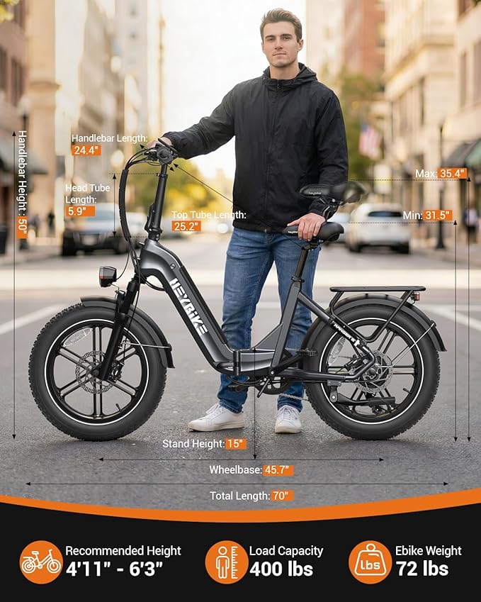 Heybike Ranger 20"x4.0" Fat Tire Folding Electric Bike for Adults, 1200W/1800W Peak Motor, 28/32MPH, up to 55/90 Miles Range, UL2849 Certified Removable Battery for Commute Beach Mountain Snow E Bike