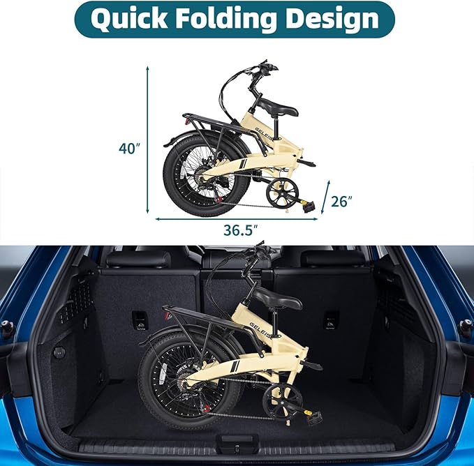 Folding Electric Bike for Adults, 20"×3.0 Fat Tire Electric Bicycle, 374.4Wh Battery Ebike, 20MPH Electric Cargo Bike with LCD Color Display & 6 Speed Gears (Fits for 5'0"+)
