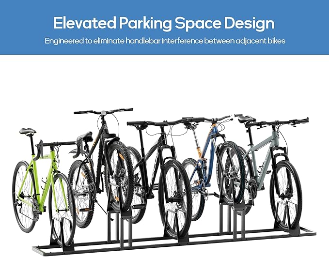 Heavy-Duty 5 Bike Storage Rack with Elevated Parking Space Design – 8.9KG Floor-Mounted Bicycle Stand, Indoor/Outdoor Universal Rack Compatible with Mountain Bikes & Road Bikes