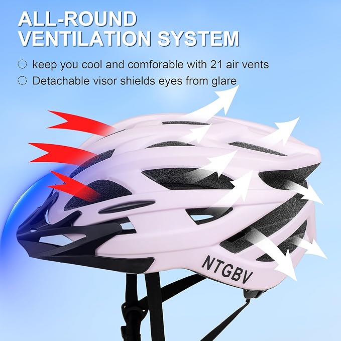 Adult Bike Helmet for Men/Women with Helmet Bag 2 Removable Moisture-Wicking Liners & Visors Lightweight Shockproof Adjustable Design CPSC 1203 & EN 1078 Safety Certified for Road/Commute/MTB