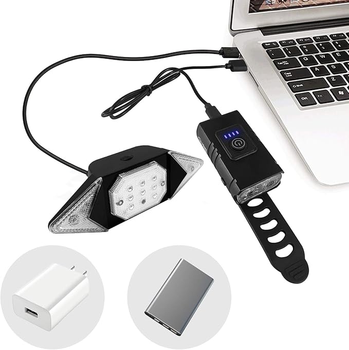 Bike Lights Front and Back Rechargeable, MakeTheOne Super Bright Bicycle Headlight and Tail Light Set Turn Signals, Easy to Install Safety Flashlight Warning Rear Blinkers for Night Riding Cycling