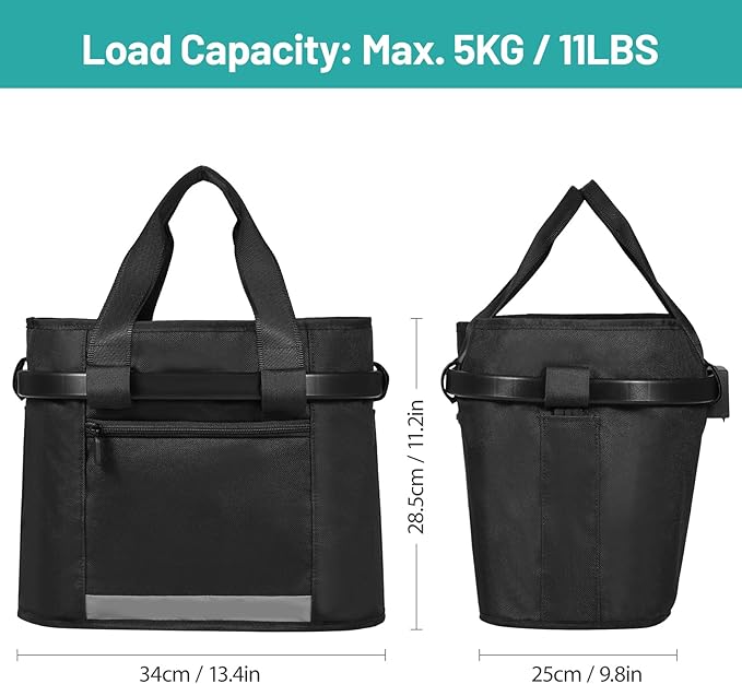 Lixada Bike Basket, Small Pet Cat Dog Carrier Bicycle Handlebar Front Basket Folding Detachable Removable Easy Install Quick Released Picnic Shopping Bag, Max. Bearing: 11lbs