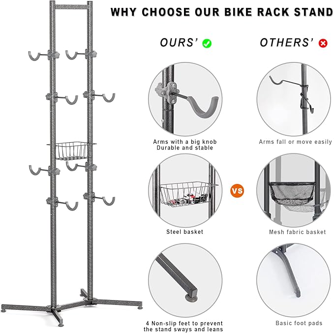 CXWXC 2-/4-Bike Storage Rack with Basket - Indoor Bike Rack for Garage/Apartment - Road Mountain and Hybrid Bike Garage & Home