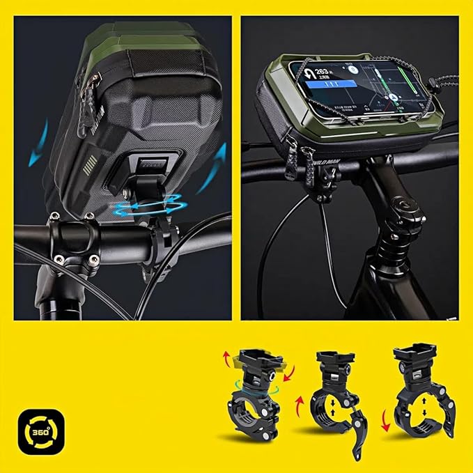 WILD MAN Bike Handlebar Bag Bicycle Bags for Cycling Bike Front Pouch Bag Phone Holder Mount Compatible with Phones Under 6.8”(GX330,Black)
