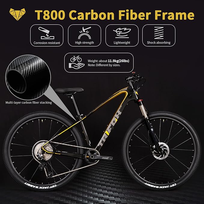 TRIFOX Carbon Fiber Mountain Bike,29er Carbon Mountain Bike with Shimano M6100 Deore Groupset 12-Speed,Carbon Fiber Frame,Hydraulic Fork 130mm Travel,/17/19 inch