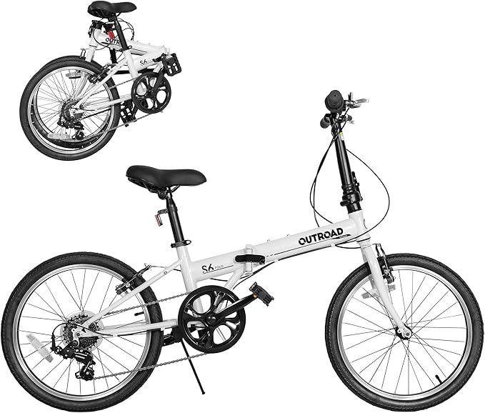 Outroad 20 Inch Folding Bike, 7-Speed Lightweight Foldable Bicycle for City Commuting, V Brake Adjustable Stem Folding Bikes for Adults/Men/Women, Black, White, Blue and Pink