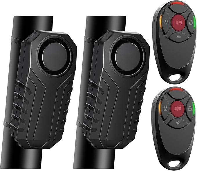 113dB Bike Alarm,Motorcycle Alarm,Burglar Vibration Motorcycle Bicycle Alarm Security System IP65 Waterproof, Suitable for Scooter Vehicle Trailer Car Door Window Electric Bike Accessories, 2PC