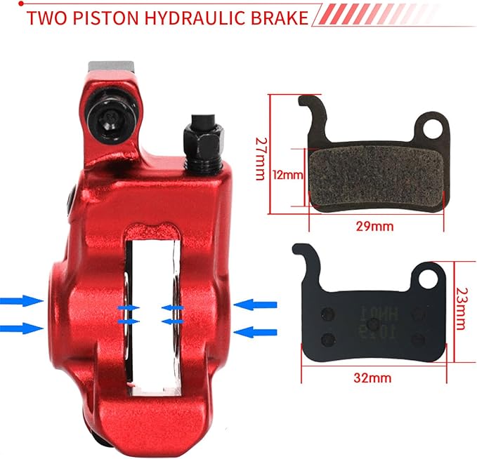 Zoom HB875 Hydraulic Disc Brakes Set, Red, Mountain Bike Left Front 1400mm Right Rear 800mm, Adapter Fit EBike Fat Bike Bicycle for Mountain Bike, Road Bike