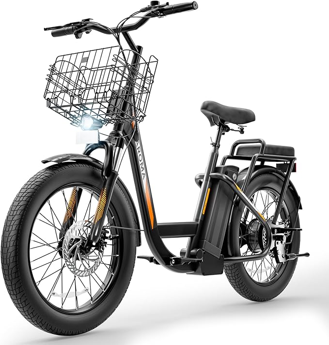 Caroma Peak 500W/800W/1200W Electric Scooter with Seat, 20" Fat Tire Electric Bike with 48V Removable Battery, Up to 30Miles & 20MPH, Adult Scooter for Commuting with Basket&Adjustable Seat