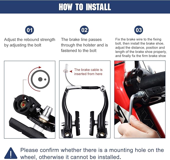 Riakrum 2 Sets Bike Brakes Include 2 Pairs V-type Brakes with 2 Pieces Braking Cables and 4 Pieces Cable End Caps for Mountain Bikes