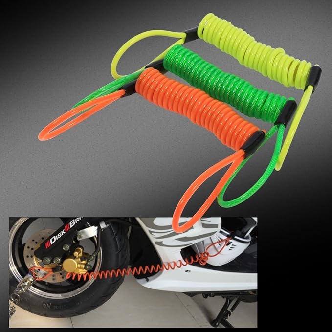 VGEBY Motorcycle Bike Alarm Disc Lock Antitheft Security Spring Reminder Coil Cable ( Color : Yellow ) Motorcycle Disc Lock Security Cable Lock Disk Lock Reminder Cable Disc Lock Reminder