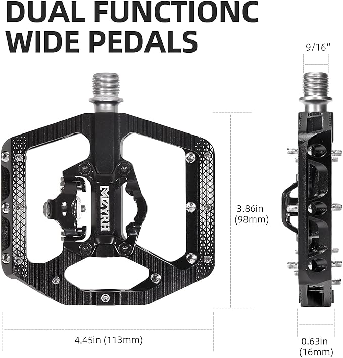 MZYRH MTB Mountain Bike Pedals 3 Bearing Flat Platform Compatible with SPD,Dual Function Sealed Clipless Aluminum 9/16" Pedals with Cleats for Road