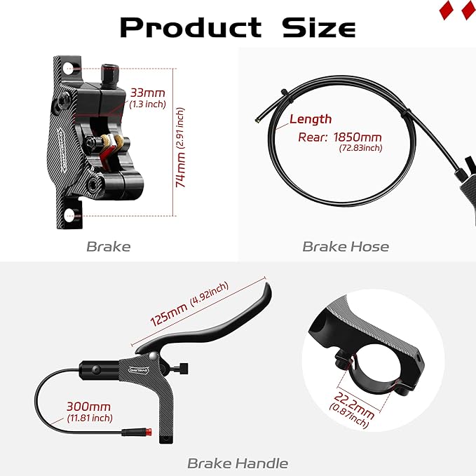 LD-200 2-Pistons Hydraulic Disc Brake Set for ebike,2-PIN Power-Off Electric Bike Hydraulic Brake kit，Hydraulic Brake Kits with mounting Tools and Screws