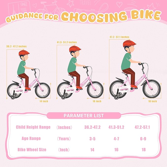 14/16/18 Inch Folding Kids Bike with Training Wheels, Gifts for Girl&Boy Age 3-10 Years, Toddler Bike with Dual Brakes for Beginners, Multi-Color