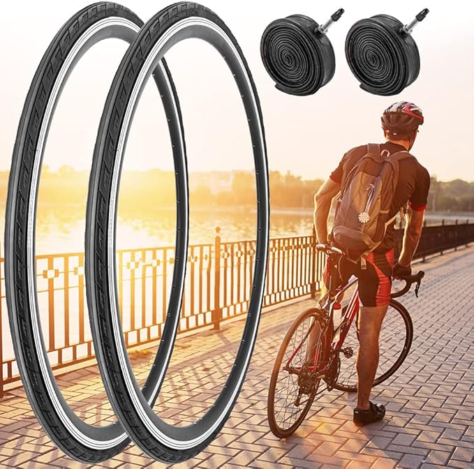 1 or 2 Pack 700X23C/25C/28C/35C Road Bike Tires with or Without 2 Inner Tubes Presta Valve and 2 levers for City Commuter Road Pavement Garden Trail Bike Tires