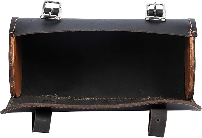 M RUFOUS Genuine Leather Under Seat Handlebar Bicycle Bag - Black, Premium Handcrafted Bicycle Bag with Brass Buckle, Leather Bag for Cell Phone (Free Waterproof Cover)