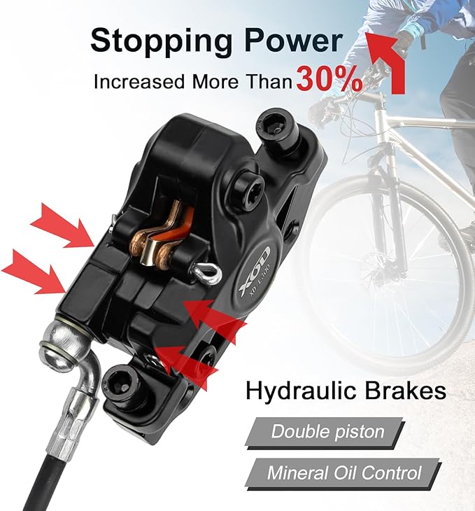 E-Bike Hydraulic Disc Brake Set Electric Power Control Shifter, Aluminum Front 140/160mm Rear 160/180mm Brake Rotors, Left/Right-Front/Rear Braking Direction For Scooter And Motorcycle(Right front)