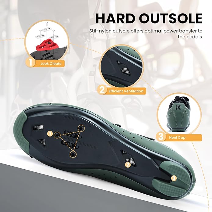Men's Cycling Shoes – 2 & 3 Bolt Look Delta Cleat Spin Bike Shoes - Compatible with SPD Clips – Perfect for Indoor & Outdoor Road Cycling