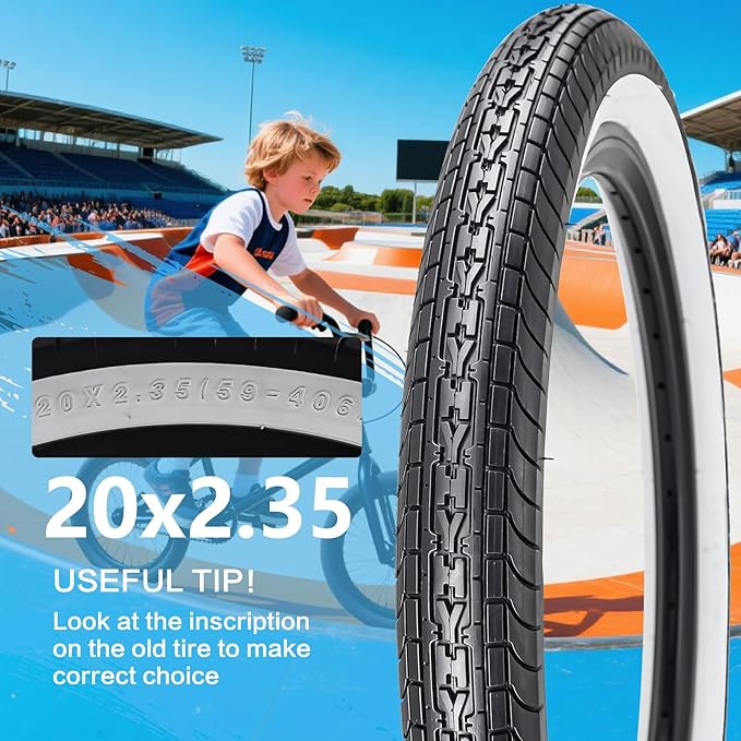 SIMEIQI 26x2.35 20x2.35 Inch Cruiser Beach Bike Tire Black White Wall or Brown Cream Wall Folding Replacement Bicycle Tire for Hybrid City Commuter Trail