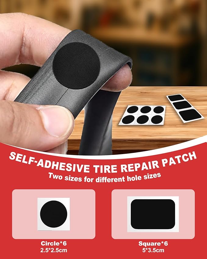 Bike Tire Repair Kit, Bicycle Inner Tube Puncture Patch Kits with 20 PCS Vulcanizing Patches, User Manual, Metal Rasp and Tire Lever, Bike Patch Kit for Mountain and Road Bike