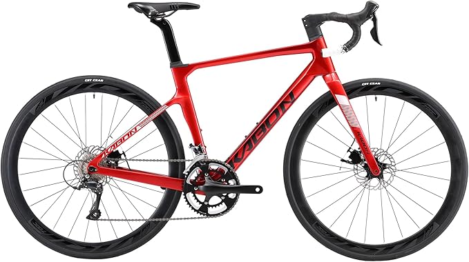 KABON Carbon Road Bike, T800 Carbon Fiber Frame 700C Road Bike with 18 Speeds Drivetrain, Integrated Carbon Handlebar, Disc Brakes Racing Bicycle for Men and Women