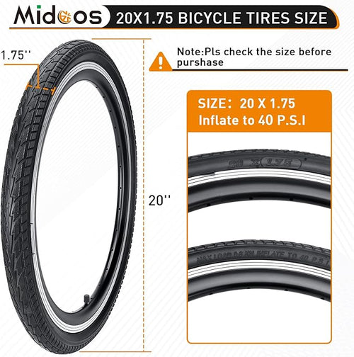 2 Pack 20x1.75 Bike tire, 20 x 1.75 Bicycle Tires and Tubes, 20" Road Bike Tires with Schrader Valve, 20x1.75 Mountain Bike Tire Replacement with 2 Tire Levers for 20 x 1.50/1.75/1.90/1.95"