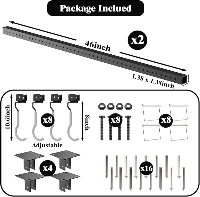 640Lbs Bike Rack Garage Ceiling with 8 Hooks, Bike Hangers for Garage, Ceiling Mount Bicycle Storage, Metal Black 2pcs Set Indoor Use for 8 Bicycles